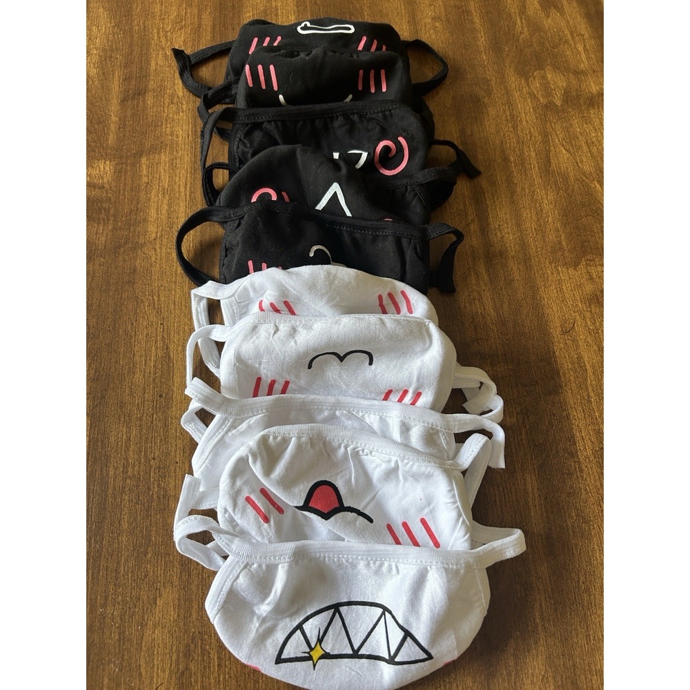 Lot of 10 Reusable Washable Cloth Kids Face Masks Black & White Cartoon Faces